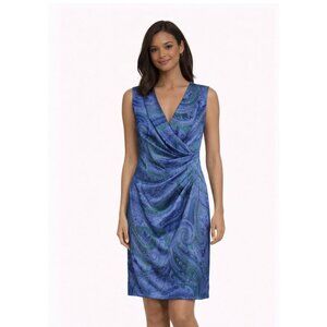 💙💚 RALPH LAUREN Blue & Green Paisley Sleeveless Draped Dress – Size 2